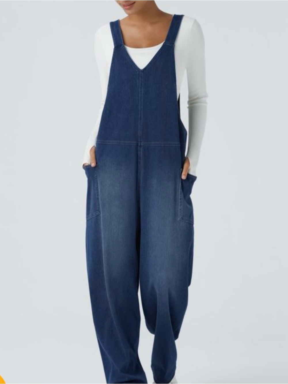 HALARA Indigo Wide-Leg Denim Overalls V Neck Medium